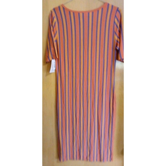 LuLaRoe Julia Bodycon Orange/Blue/Yellow Stripped Dress Womens 2XL - Picture 11 of 16